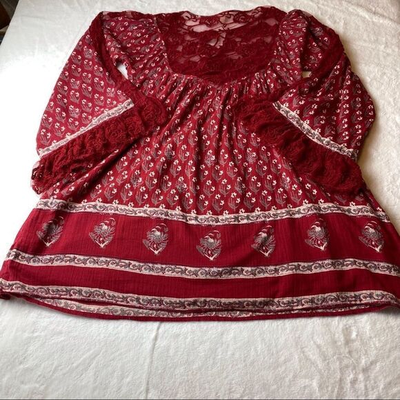 Free People Boho Red Floral Dress Size XS - Picture 2 of 13